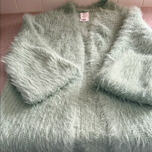 Women's Fuzzy Green Cardigan